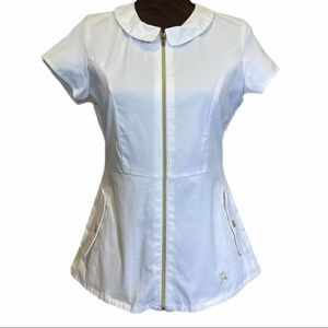 Jaanuu Peter Pan scrub top white zip up medium